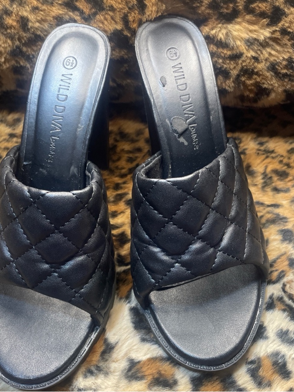 Wild Diva Black Quilted Slide Mules